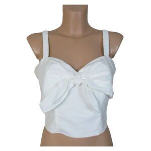 EXPRESS NWT Womans White Smock Back Tie-Front Cropped Sz Large Top with Straps